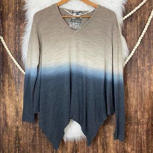 YFP| Dip Dye Ombre Asymmetrical Top Long Sleeve